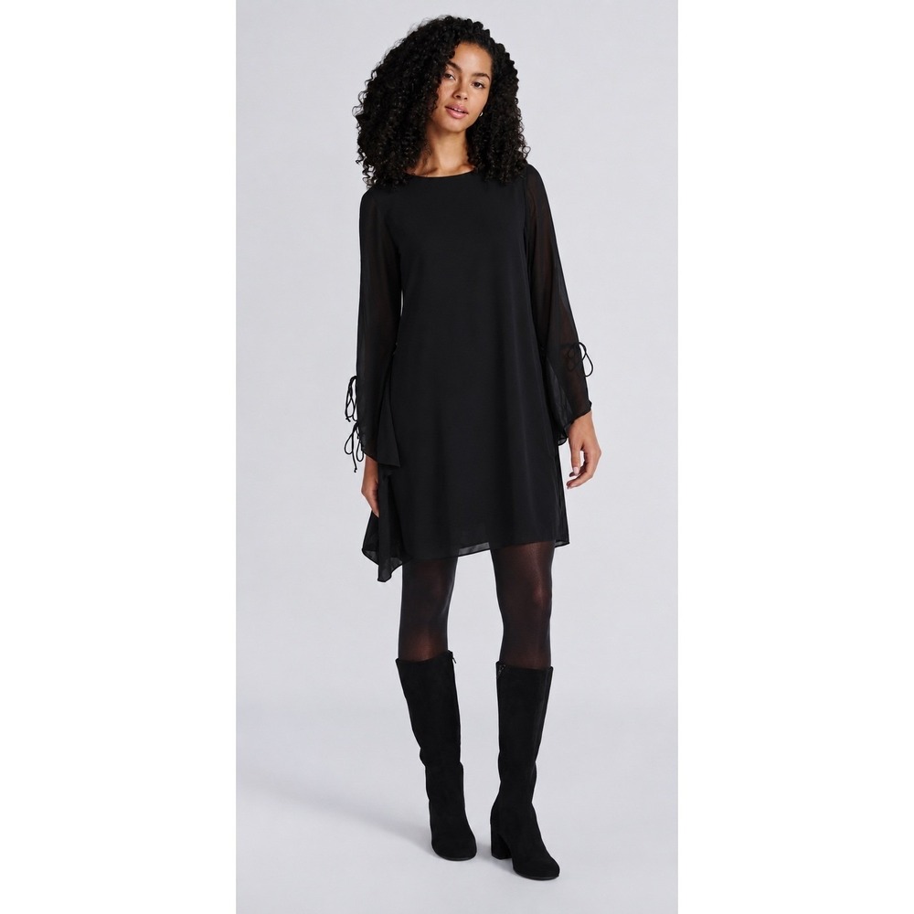 Time and Tru Women Black Tie-Sleeve Mini‎ Dress XL 16-18 Relaxed A-Line Chiffon